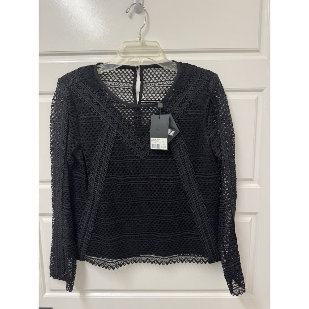 Women's The Kooples Mix Dentelle Black Top Blouse EU Size 2 Medium NWT $315